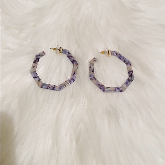 NEW Blue Speckled Octagon Hoop Big Earrings - Picture 2 of 2